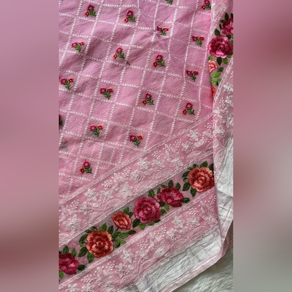Mayas Other - Light Pink Cotton Saree with Thread Embroidery